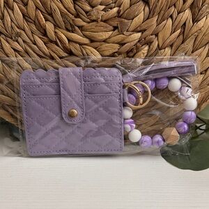 🆕 Lavender Quilted Card Holder with Beaded Keychain